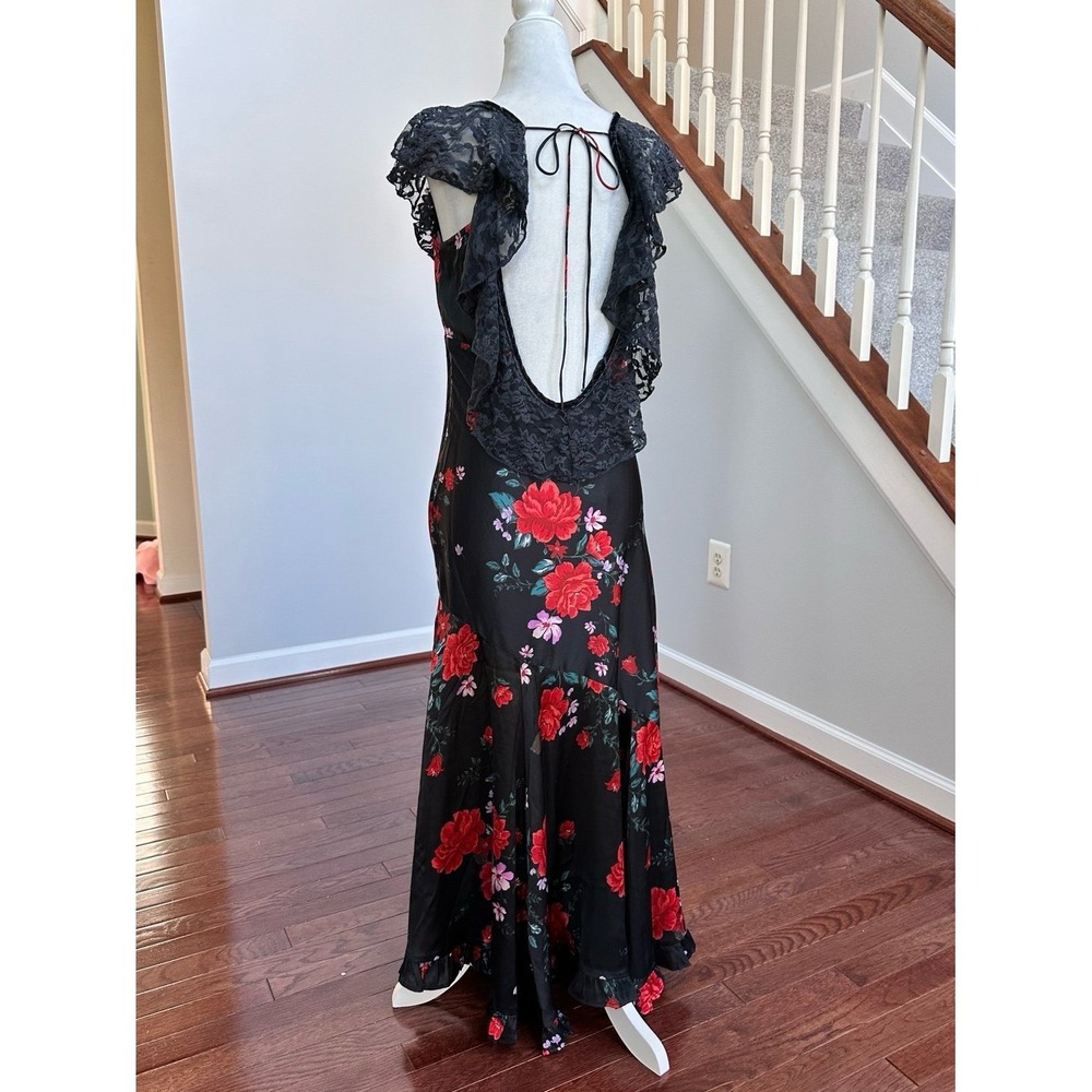 NWT Free People Warm Hearts Open Back Lace Trim Midi Dress‎ Black Floral Rose - Picture 11 of 12